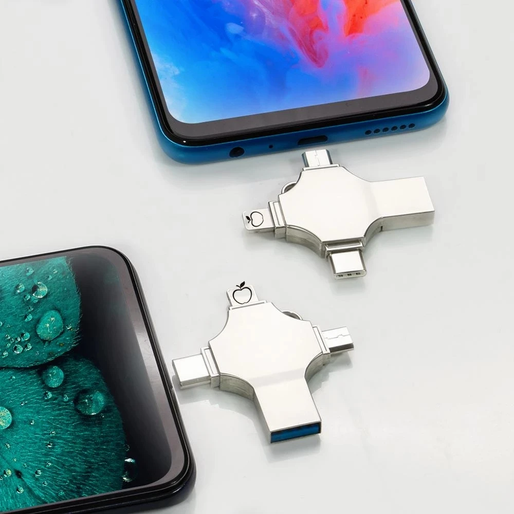 BRU USB 플래시 드라이브, USB 3.0 메모리 스틱, C타입, Otg 32GB, 64GB, 128GB, 256g, 512G, 4 인 1, 아이폰 15 프로 맥스, 아이패드용