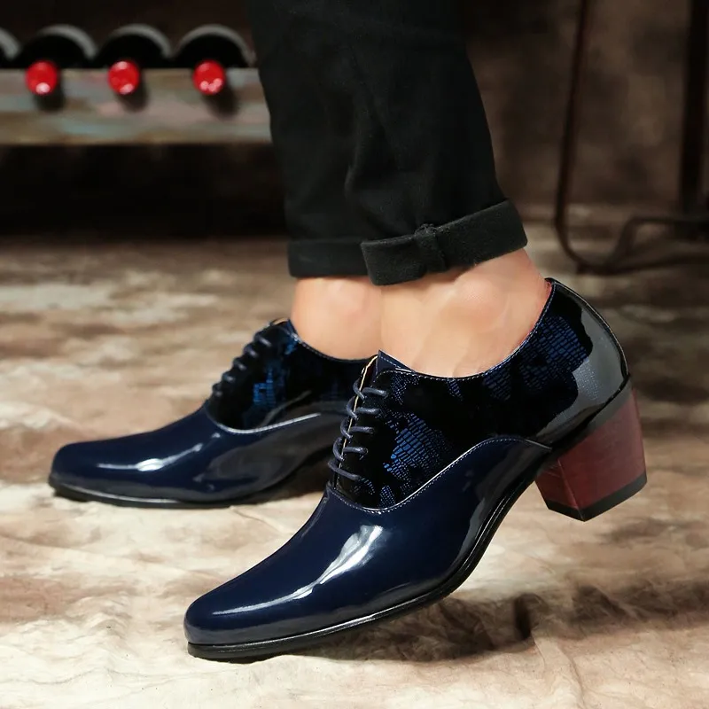 

Coslony Mens Dress Shoes Fashion Men High Heel Shoe New Zapatos Hombre Leather Blue Classic Loafers Mens Pointed Toe Dress Shoes