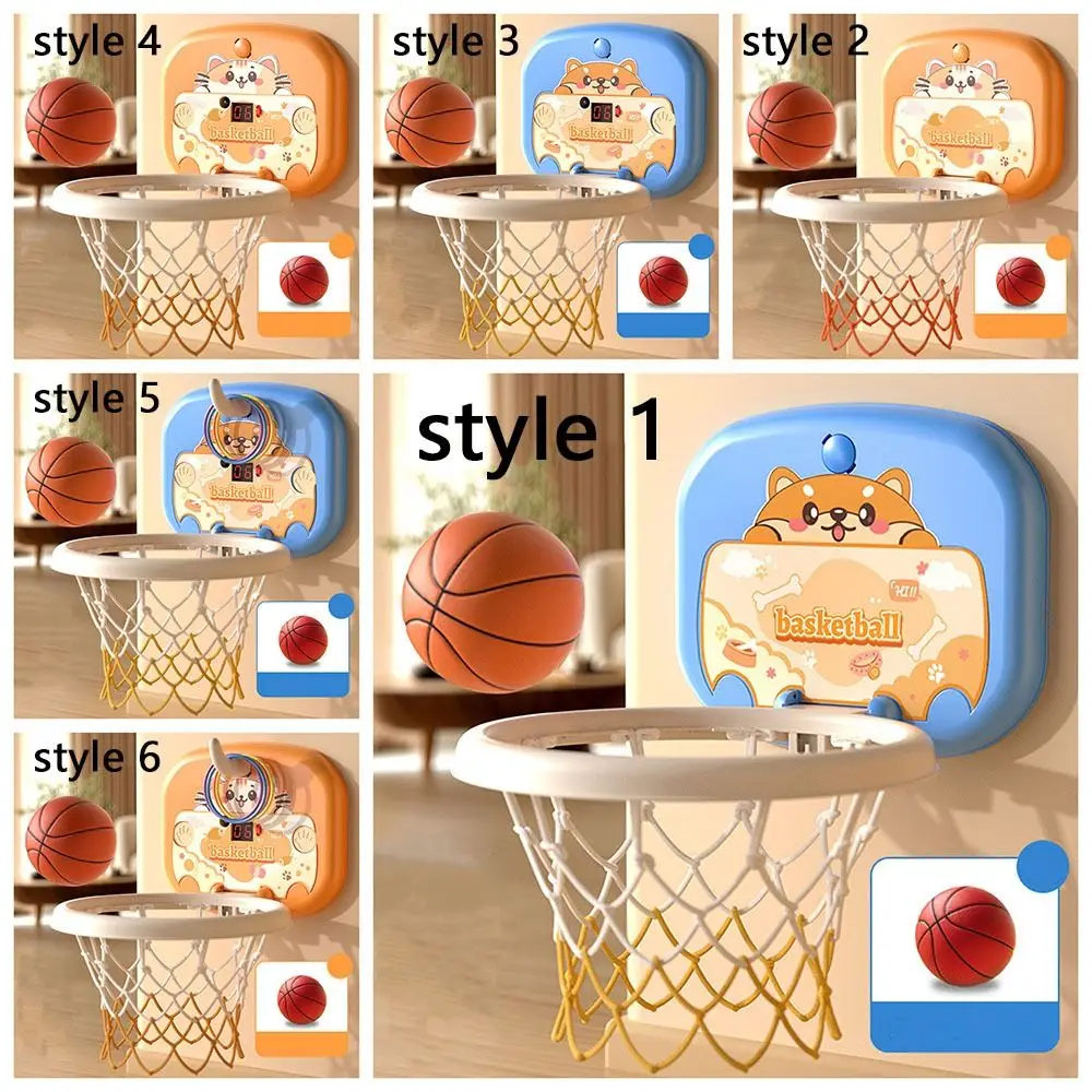 Foldable Baby Basketball Toy Set Scorable Scoreboard Cartoon Animal Toddler Basketball Hoop Inflatable Ball