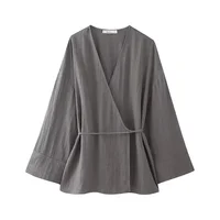 MUJER Kimono Woman Summer Long Sleeve Blouses For Women 2025 Vintage Y2k Top With Ties Loose Elegant And Youth Women's Blouses - Image 2