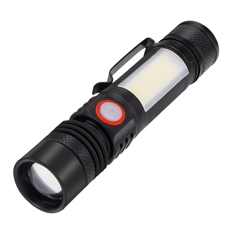 SEWS-LED Flashlight Waterproof Flashlight Magnetic Torch Zoom T6+COB With A Clip Portable Hand Light 18650 Battery