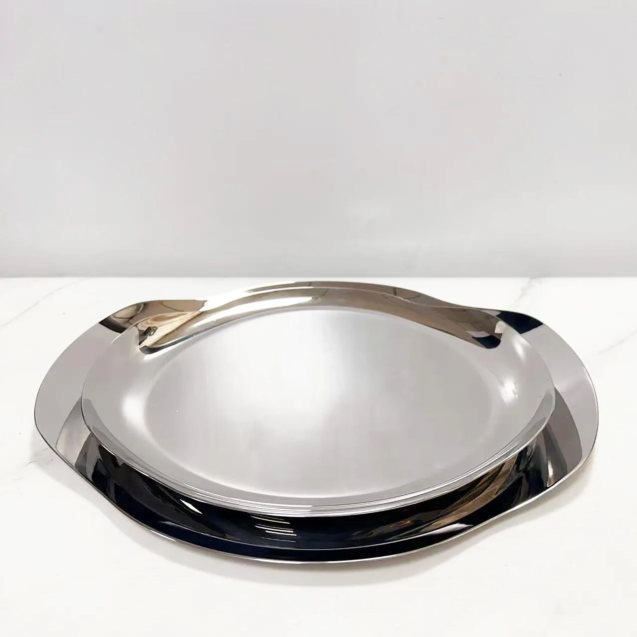 Nordic style model room stainless steel tray fruit plate afternoon tea dessert wine set tray ornament for housewarming gift 2