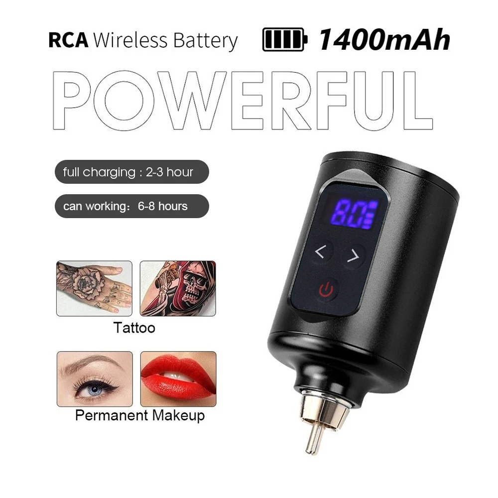 Wireless Tattoo Power Supply RCA Connection Rechargeable 1400mAh Portable Tattoo Battery Source for Permanent Makeup Machines wholesale rechargeable battery powered wireless connection supports cloud storage smart video doorbell