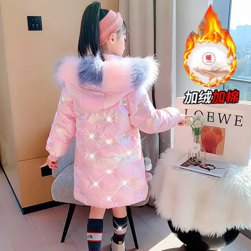 

New winter coat girl's coat waterproof bright hooded long padded coat children's coat clothing 4 6 8 10 1214 year old children's
