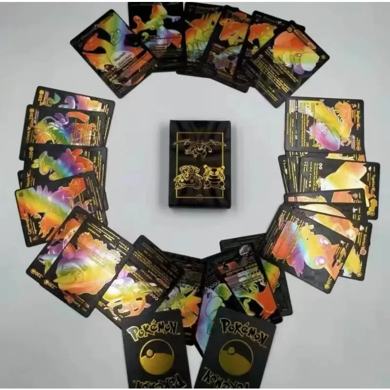 thumbnail image 1 of 55pcs/Box Rainbow Gold Silver Black English Cards Anime Pikachu Charizard Eevee Battle Game Collection Kids Toys Gifts, 1 of 5