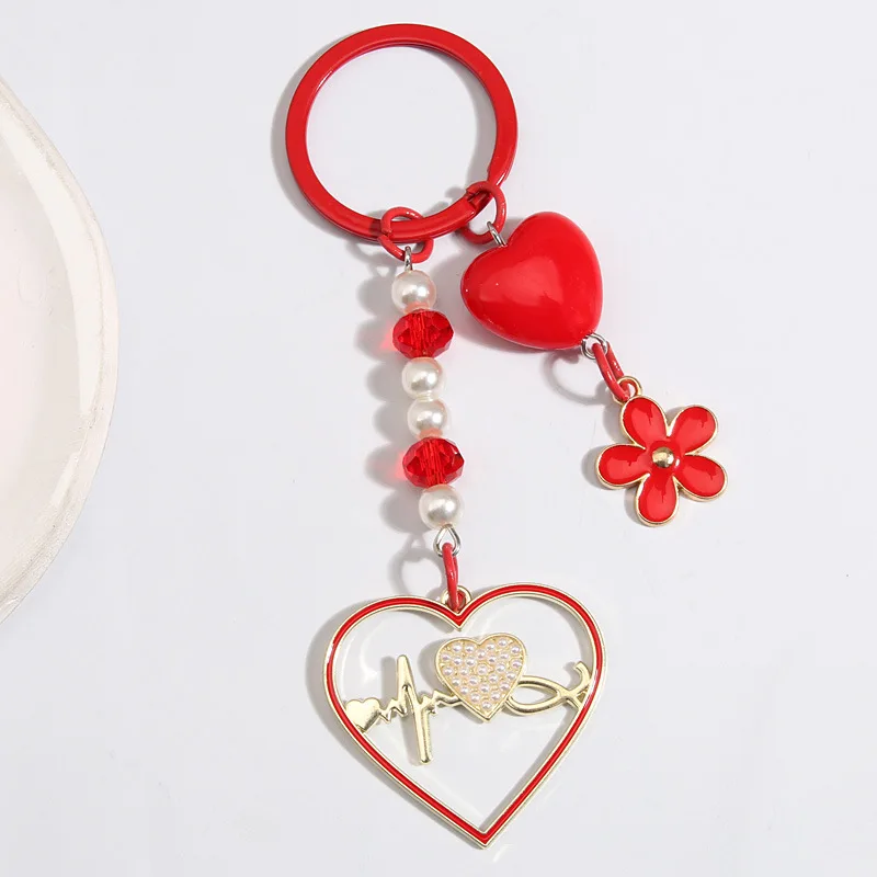 New Girl Heart Cartoon Pearl Love Keychain Headset Wild Fashion Classic Ornaments Car Key Ring K5112
