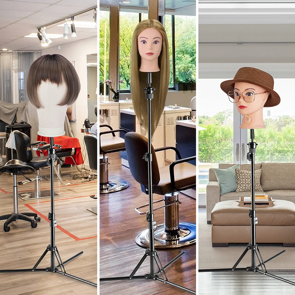 Adjustable Wig Stand Tripod Stainless Steel Long Tripod Stand Holder  Mannequin Head Hairdressing Training Head stand Hair Tools