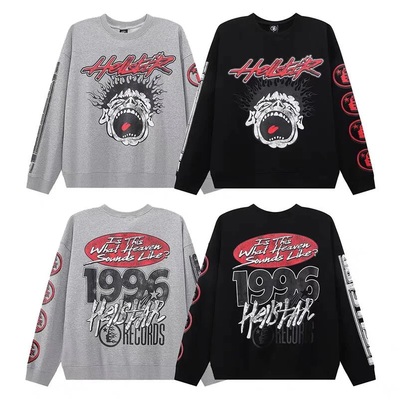 

Hellstar High Quality Cotton Funny Smiling Face Sweater Hellstar Arm Letter Print High Street Couple Long sleeved Shirt