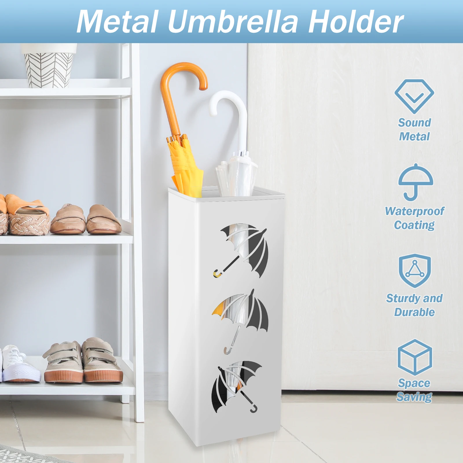 Metal Umbrella Holder Square Umbrella Stand Rack Decorative Holder Bin Multipurpose Walking Sticks for Entryway
