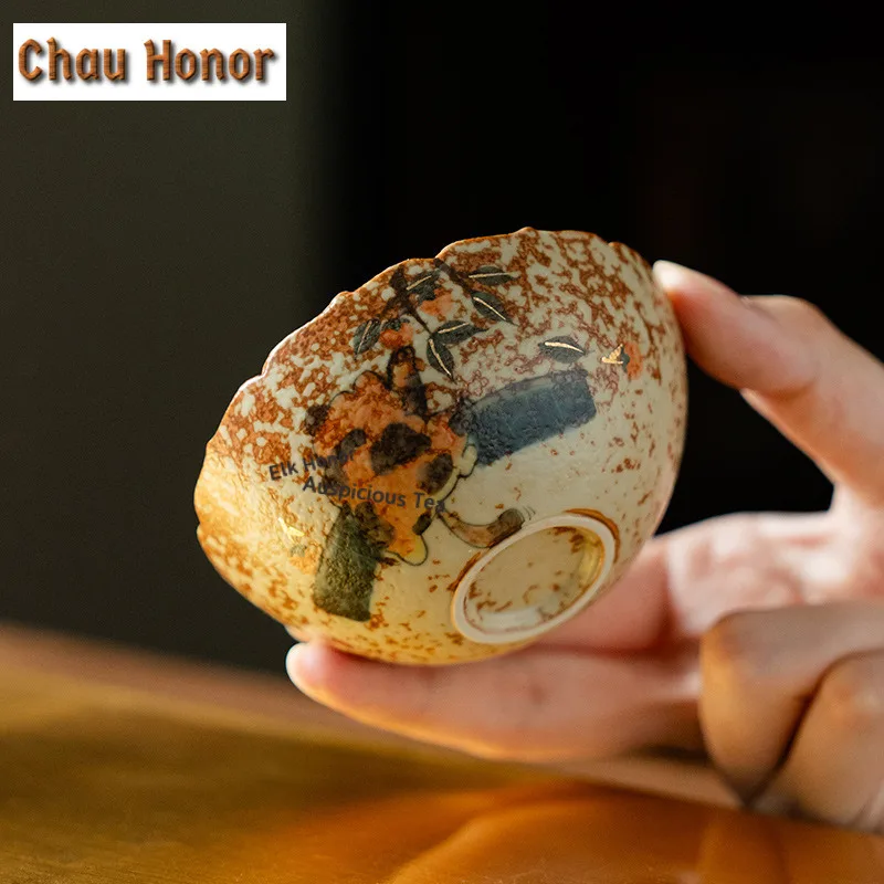 100ml Hand-drawn Orange Cat Teacup Creative Tea Bowl Water Jug Tea-tasting Fragrance Cup Chazhan Master Cups Tea Ceremony Gift