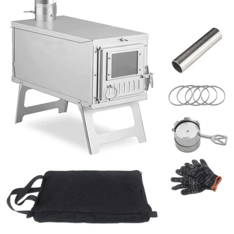 Portable Outdoor Wood Burning Stove With Two Windows Camping Firewood