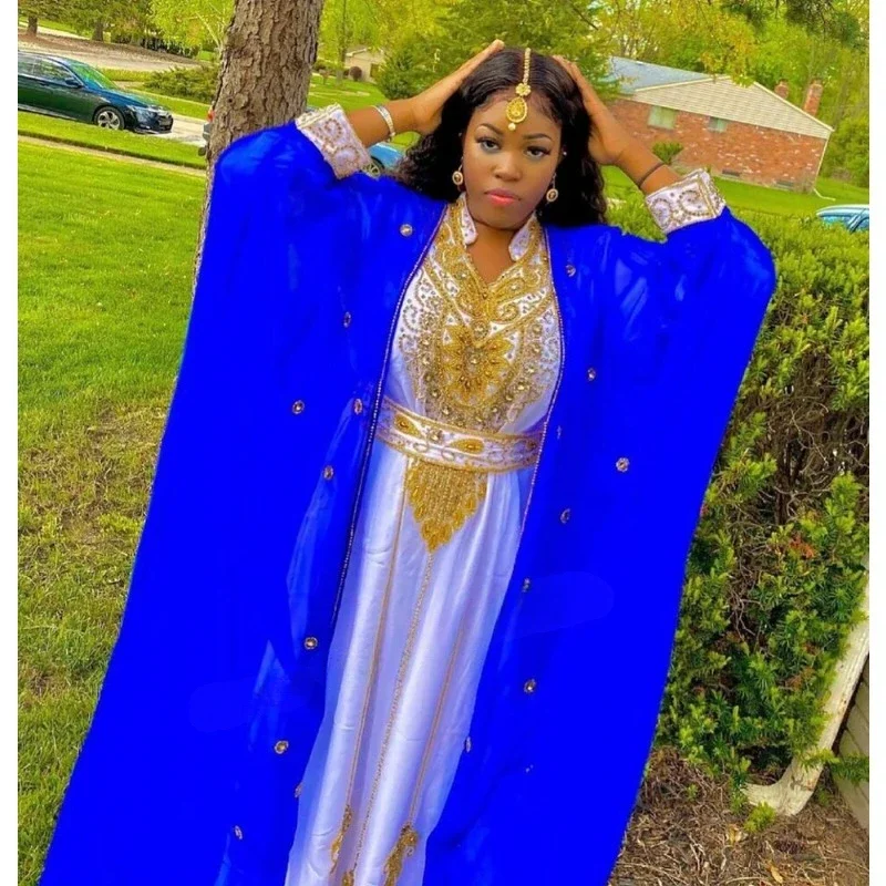 

Royal Blue New Moroccan Dubai Kaftan Farasha Abaya Dress Very Fancy Long Gown
