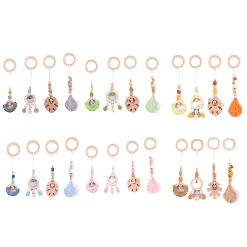4 Pcs Wooden Beads Leaves Hanging Pendant Baby for Play Gym Toy for DIY