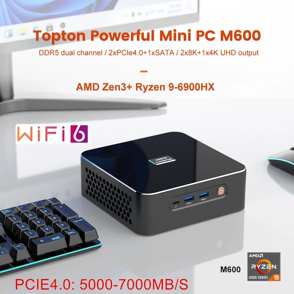 

Мощный мини-ПК AMD кэйен 9 6900HX Radeon 680M настольный компьютер 8 ядер макс. 4,9 ГГц DDR5 4800 МГц PCIe4.0x4 2xLAN 2x8K HTPC WiFi6