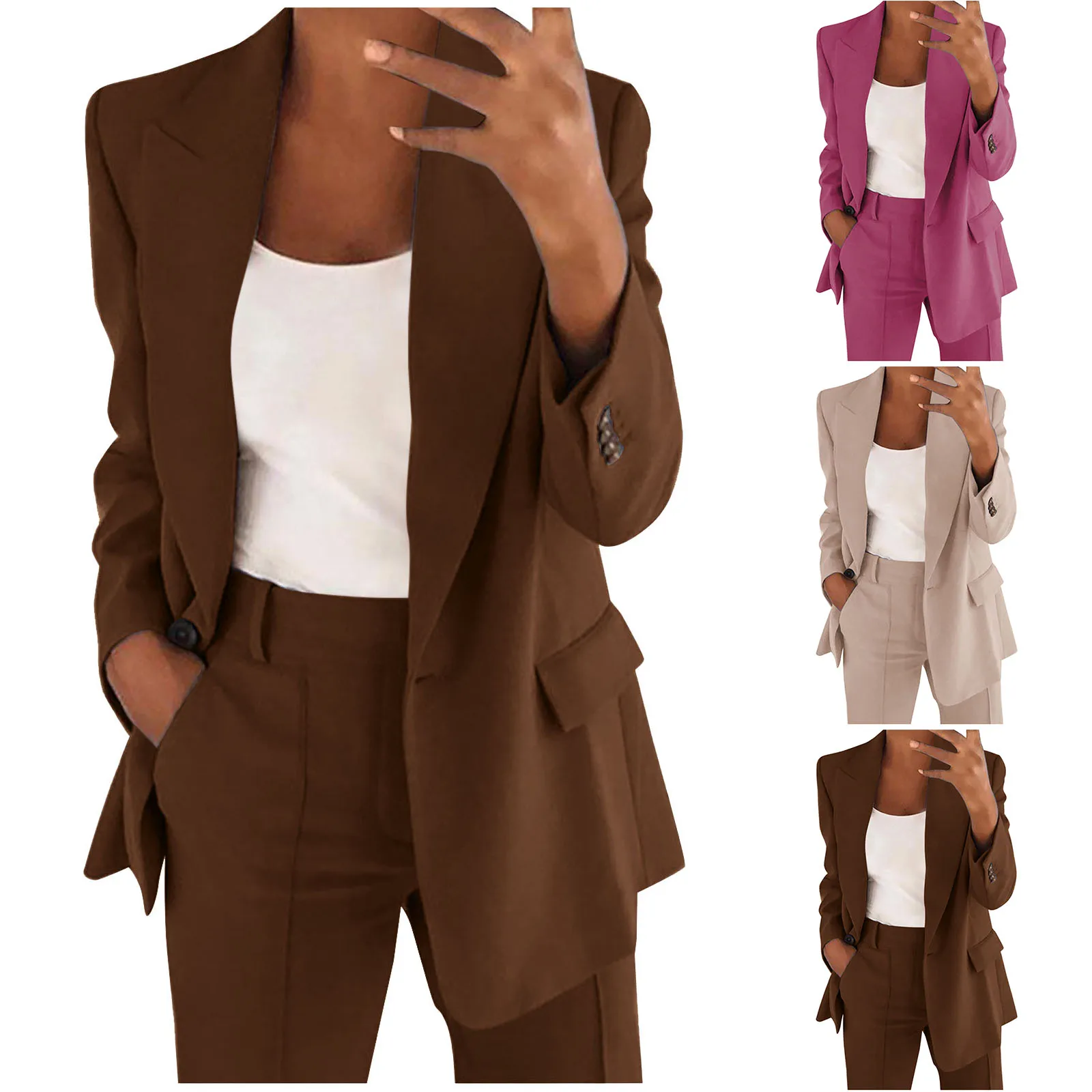 Women's Spring Fall Elegant Blazer Pantsuits Office Vintage Casual Formal Business 2 Piece Set Female Workwear Trousers Suit women straight jeans patchwork organ pocket elasticated waist denim pants female new casual workwear style multi pocket trousers