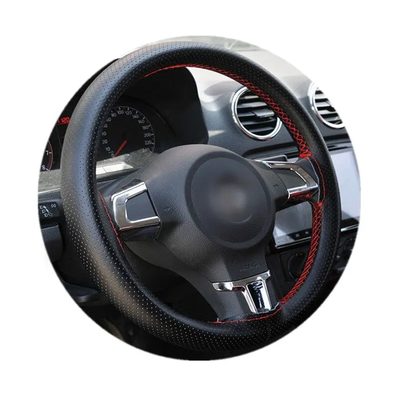 38cm DIY Car Steering Wheel Cover Fiber Leather Thread Artificial