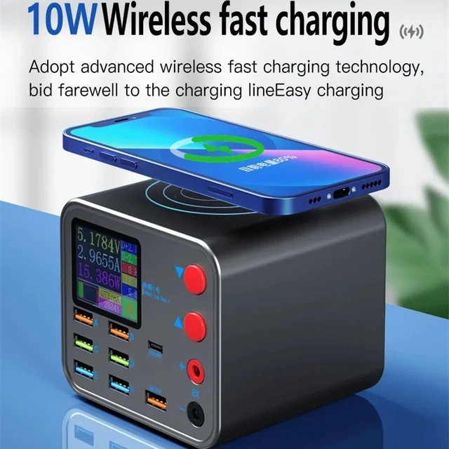 Multi-Function 8-Port PD Rapid Fast Charger Mobile Phone Current Data Line Detection Wireless Charging for iPhone Samsung Xiaomi 4