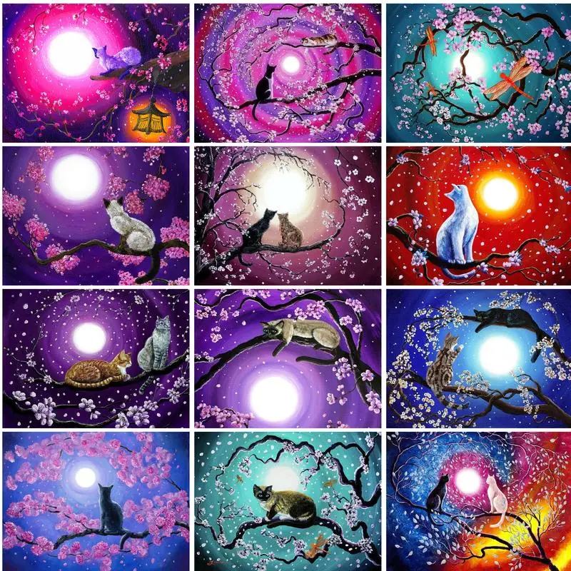 

GATYZTORY Painting By Number Cat Wall Art DIY Frame Pictures By Numbers Animals Acrylic Canvas Home Decoration 40x50cm