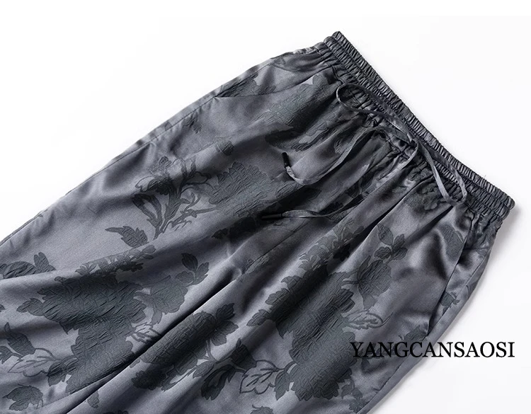 2024 Women's Fashion Spring New High Grade Gray Retro 30MM Heavyweight 50%Natural Mulberry Silk Jacquard Wide Leg Pants