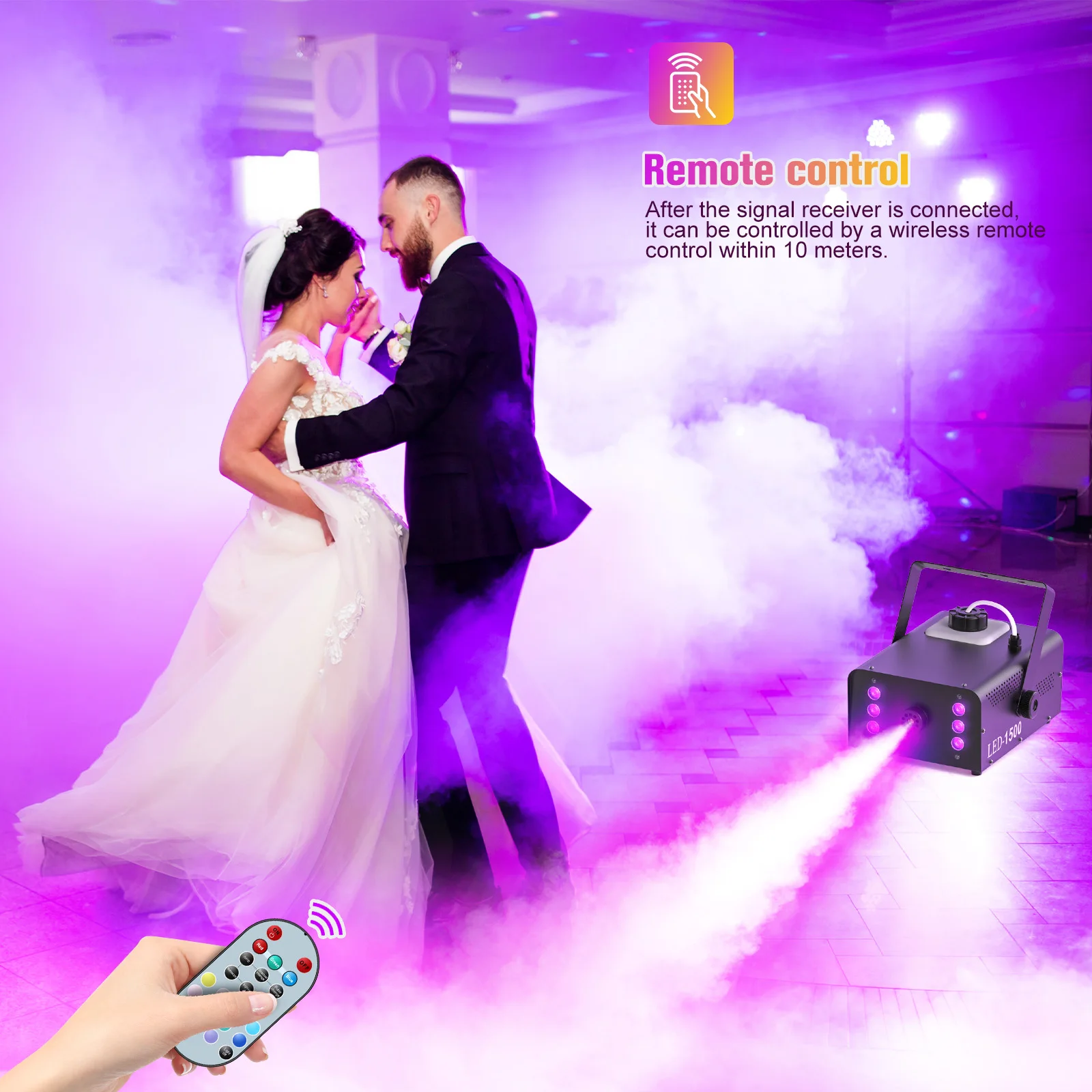 1500W Smoke Machine RGB 6 LED Fog Machine with Remote Control for DJ Disco Party Christmas Stage Effect Fogger