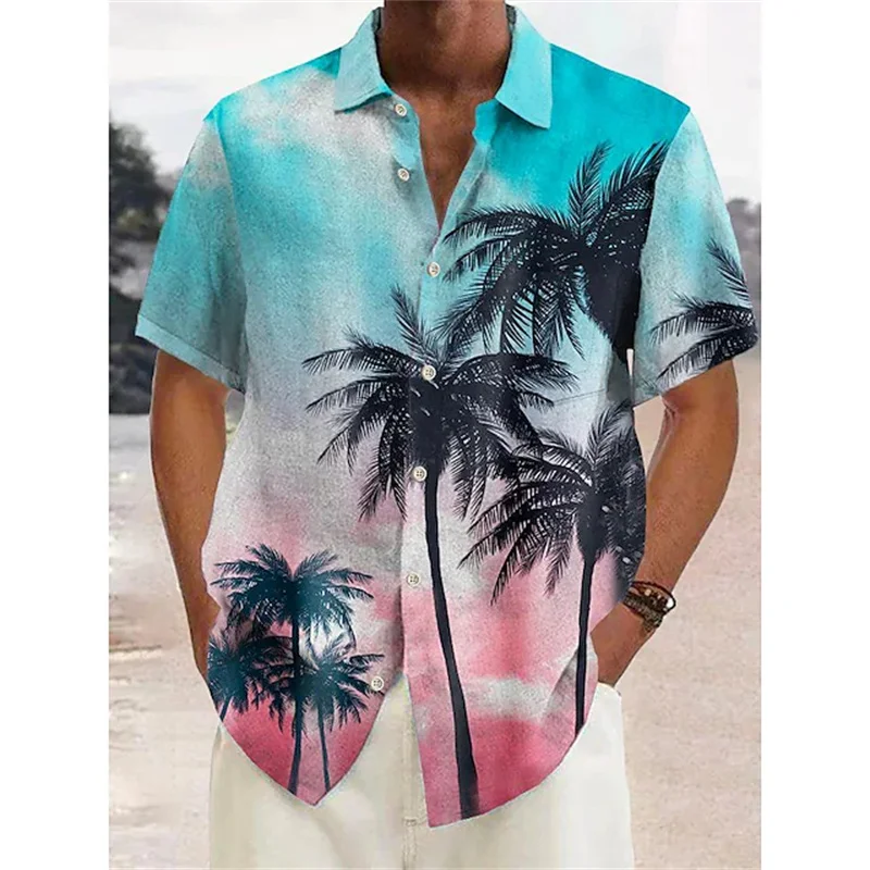 Fashion men's summer short sleeved coconut tree 3D printed shirt Hawaii ...