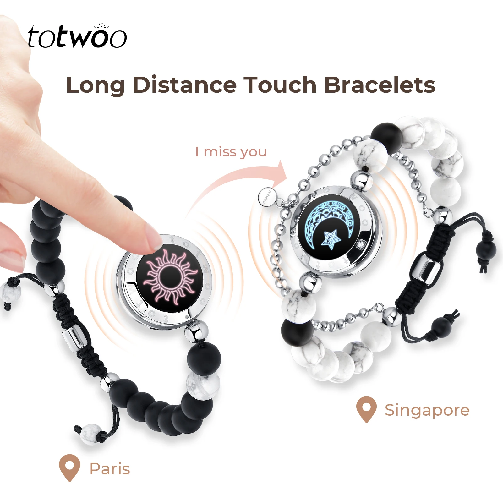 TOTWOO Long Distance Touch Bracelets for Couples Vibration & Light up for  Love Couples Bracelets Gifts Bluetooth Pairing Jewelry - AliExpress