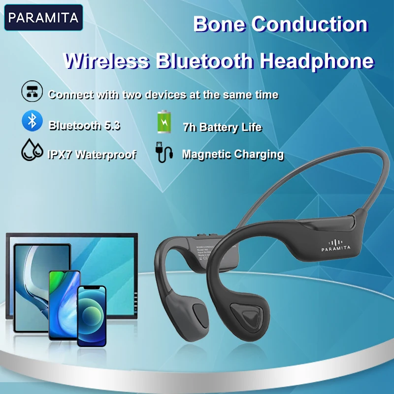 

PARAMITA Real Conduction Wireless Bluetooth Headphone with MIC BT 5.3 IPX7 Waterproof for Running Workouts Driving Sport Headset