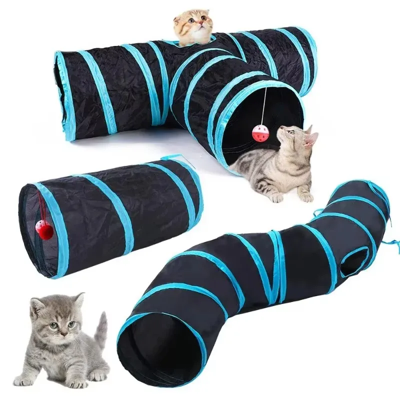 Cat Tunnel Toy 3-Way Foldable Pet Playhouse Crinkle Paper Bell Durable Oxford Cloth Animal Tunnel Kittens/Rabbits/Guinea Pigs small pet tunnel