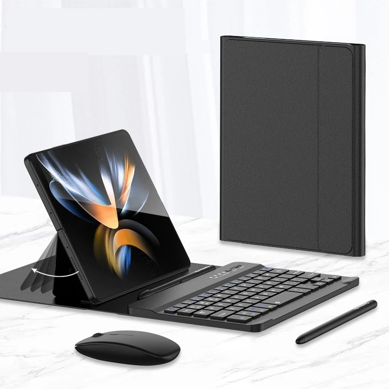 

Wireless keyboard folding leather case for Samsung Galaxy Z Fold 4 / Fold 3 folding phone creative stand bluetooth mouse stylus