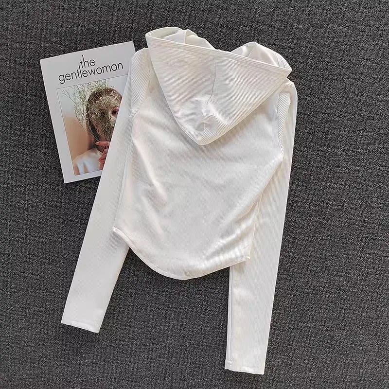 Women's Fitness Coat Hooded Cardigan Tight Quick-dry Sports Jacket Running Training Shirt Yoga Clothes Long Sleeve Sport Jacke 2