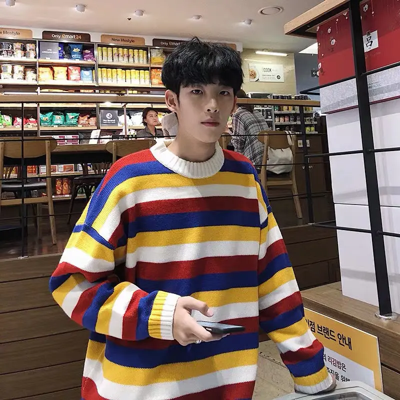 

2023 Autumn New Light Luxury Fashion Men Sweater Striped Knitted Korean Version Loose Coat Tops Bottoming ShirtsBoutiqueClothing