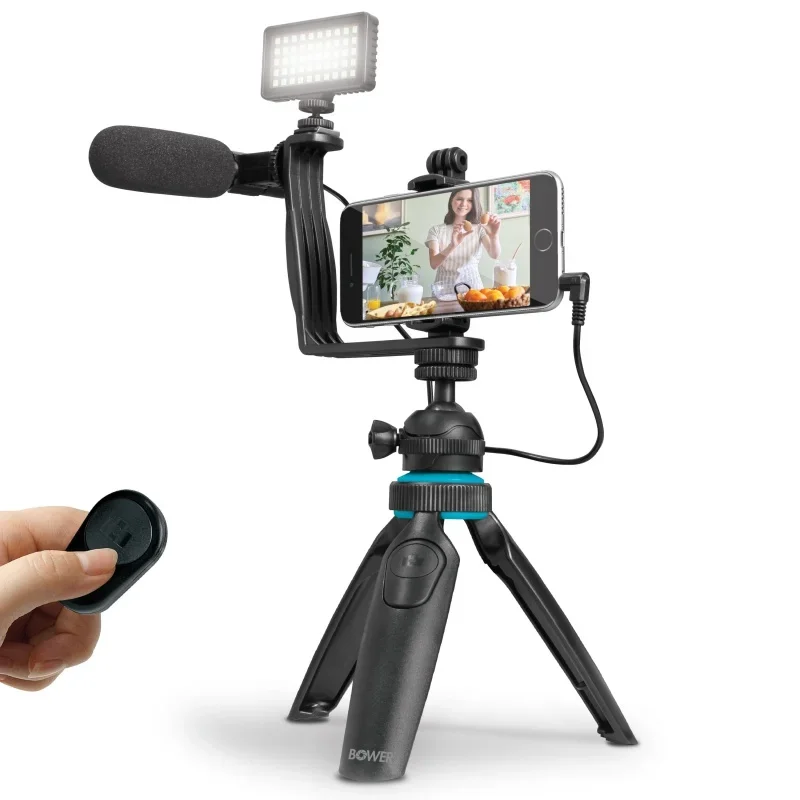 bower-ultimate-vlogger-kit-with-50-led-light-hd-microphone-bracket-phone-action-camera-mount-shutter-and-tripod