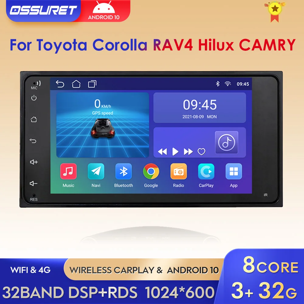 Octa 3G 32G Core 2 Din Автомобильный мультимедийный плеер для Toyota VIOS CROWN CAMRY HIACE PREVIA COROLLA RAV4