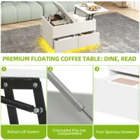 YITAHOME Table basse réglable en hauteur avec rangement - LED 16 couleurs, plateau relevable et tiroirs, blanc, 80 x 55 x 46 cm 5