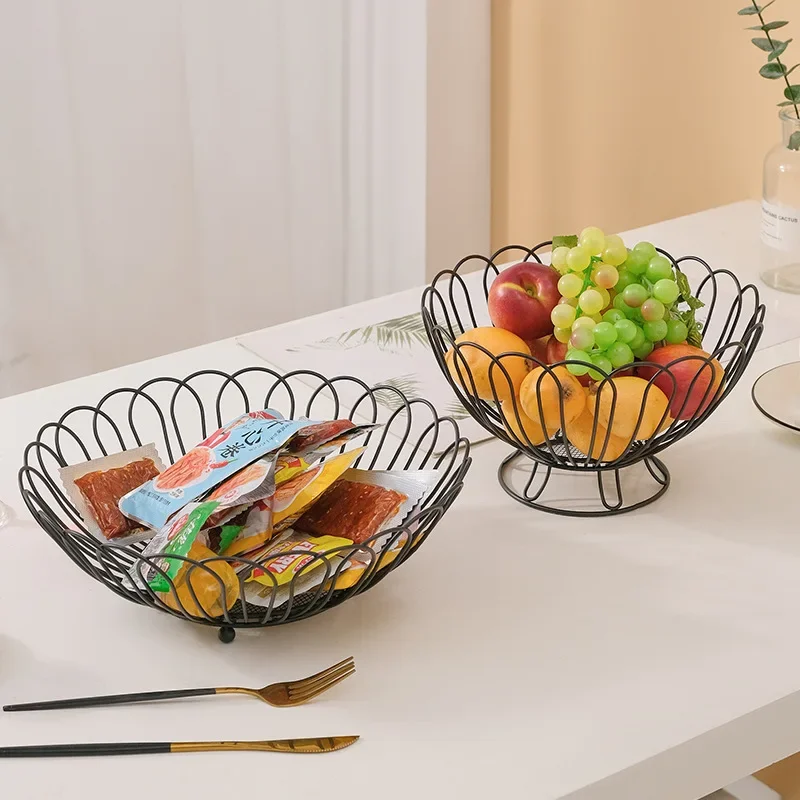 European Entry Lux Fruit Plate Creative Decorations Household Candy Snack Dish Living Room Iron Basket High Leg