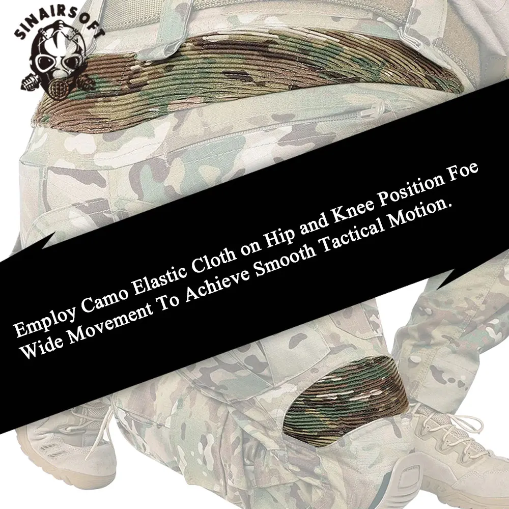 SINAIRSOFT G3 Combat Pants With Knee Pads Airsoft Trousers Multi-camo CP Gen3 Camouflage Shoot Tactical Games Hunting Clothes Combat Pants Camo Pants Sports Trousers Mens Tactical Suit Mens Hunting Suit
