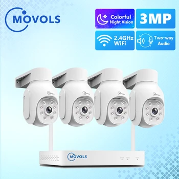 Movols 무선 비디오 감시 시스템, 야외 AI CCTV 보안 카메라 시스템, 오디오 PTZ 세트, 8CH 와이파이, 1536P, P2P, NVR 키트, 3MP