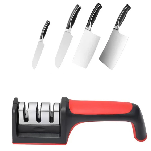 1pc Kitchen Multifunctional Three-stage Quick Sharpening Tungsten Steel Ceramic  Knife Sharpener With Three Slots In Black And Red