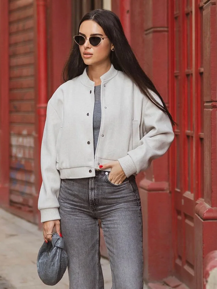 SLTNX Tweed Bomber Jackets for Women 2024 Spring Stand