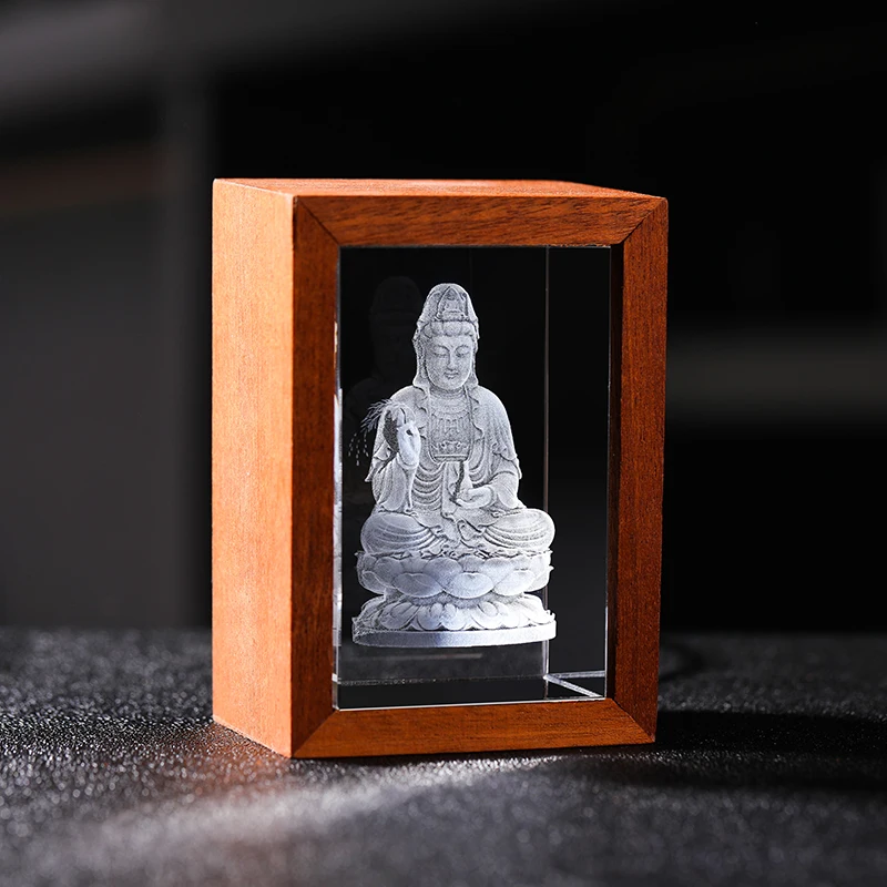 Avalokitesvara Crystal Figurine Fengshui Decoration Buddhist Religious Ornament 3D Laser Engraving Crystal Craft Gifts 4