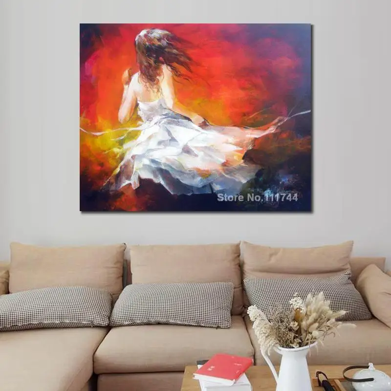 

Beautiful Art for Bedroom Young Girl in The Wind Paintings Hand Painted High Quality Picture