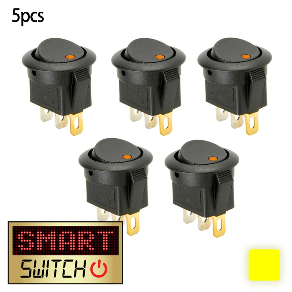 

Perfect for Your Car Electronics 5PCS 12V On/Off Round Rocker LED Light Toggle Switch with Slot to Prevent Rotation