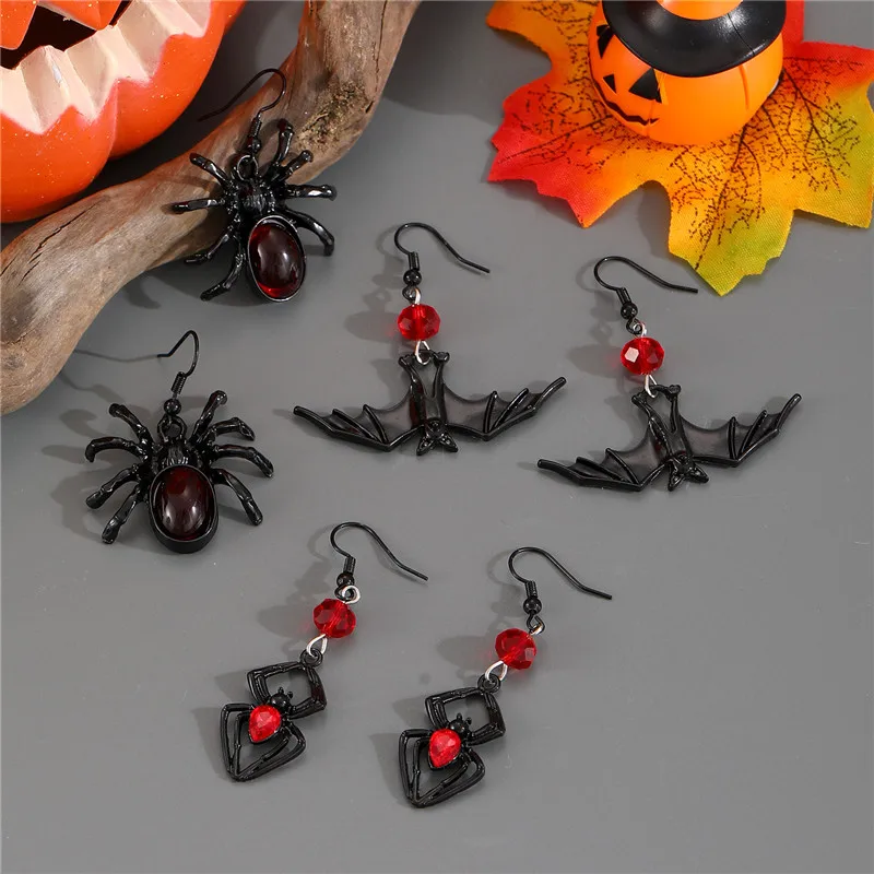 Halloween Bat & Spider Web Earrings – Dangle Earrings For Women, Gothic Vampire Accessories - View #10