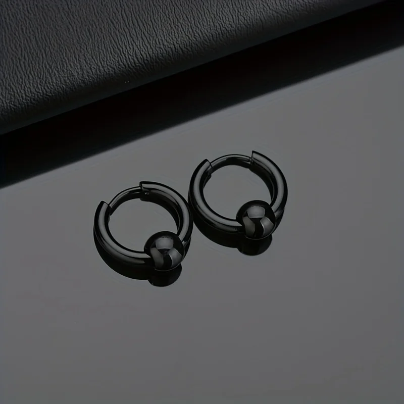 2/8pcs Classic Stainless Steel Hoop Earrings for Men Women Small Circle Ball Anti-allergic Ear Buckle Punk Rock Hip Hop Jewelry 2