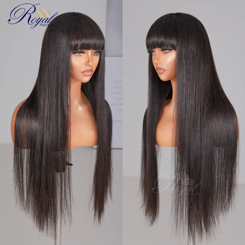 Straight Wig With Bangs Fringe Full Machine Made Bob Human Hair Wigs For Women Brazilian Remy Glueless Natural Black Fringe Wig