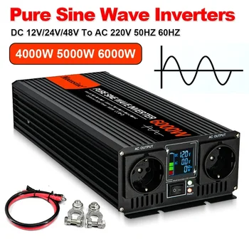 Moexsiac Pure Sine Wave อินเวอร์เตอร์ 4000W 5000W 6000W คู่ EU ซ็อกเก็ตรถอินเวอร์เตอร์ DC 12V 24V 48V To AC 220V ตัวแปลงแรงดันไฟฟ้า 1