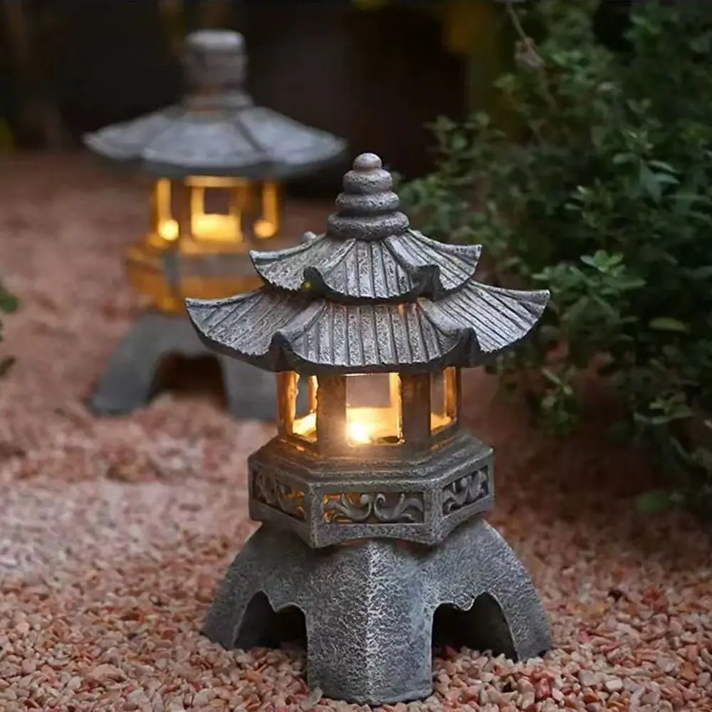 

Creative Solar Powered Zen Ornaments Garden Accessories Stone Pagoda Lantern Palace Lanterns Tower Statue Solar Lamp