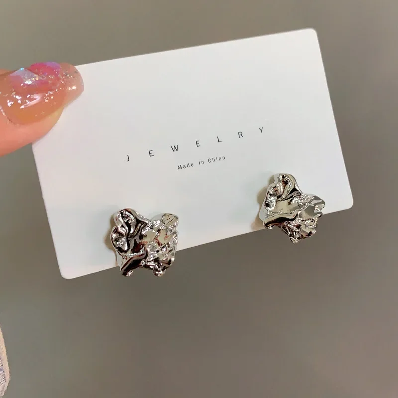 Charm Irregularity Fold and Wrinkle Metal Block Stud