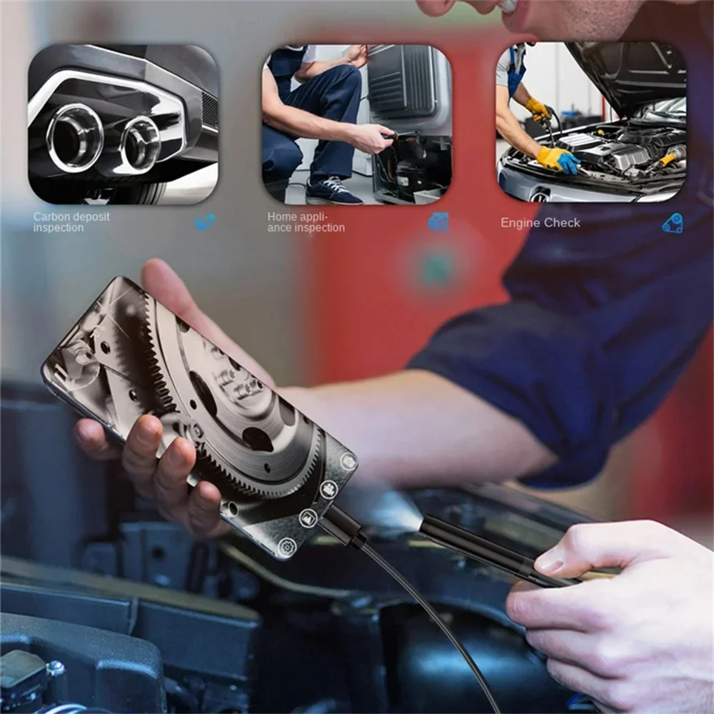 7mm Endoscope Automotive Inspection Camera Waterproof With LED Lights Type-C Borescope Inspection Device For Checking Car Engine