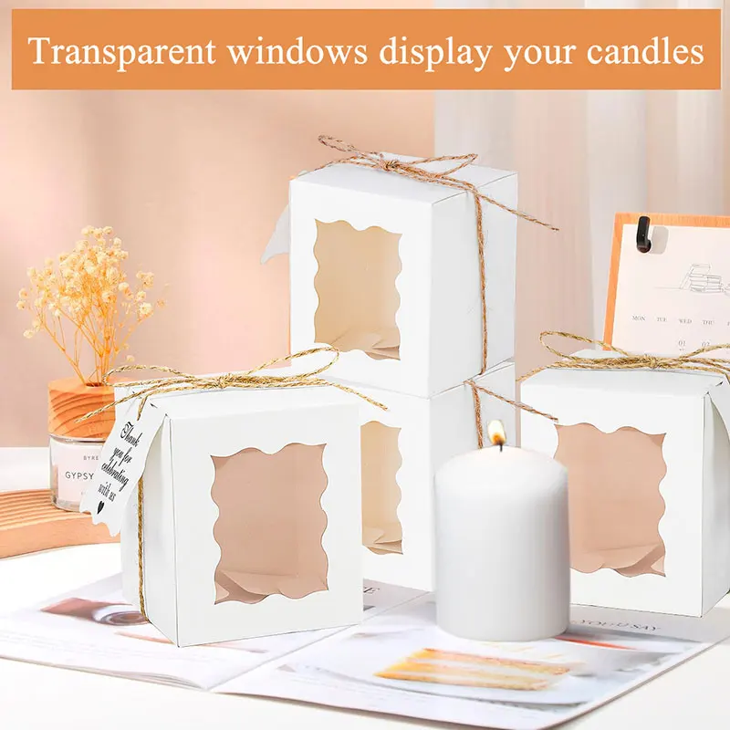 10/30/50pcs kraft paper candle gift boxes with clear window – includes tags & twine for wedding favors, birthday party packaging, ideal for candles, treats, and small gifts